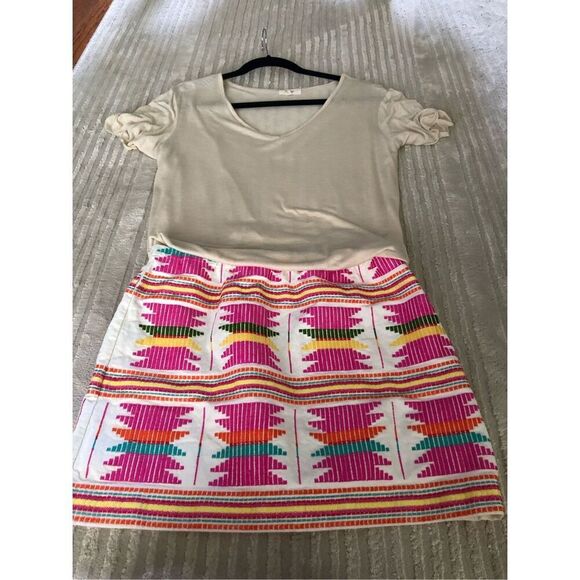 Freeway Dresses & Skirts - Freeway Beige Top Dress with Colorful Woven Skirt – Size M,